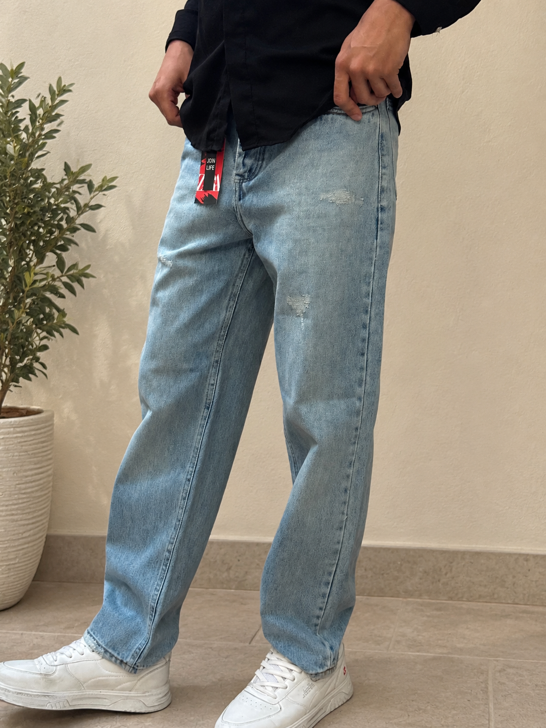 شلوار جین نیم بگ مردانه آبی